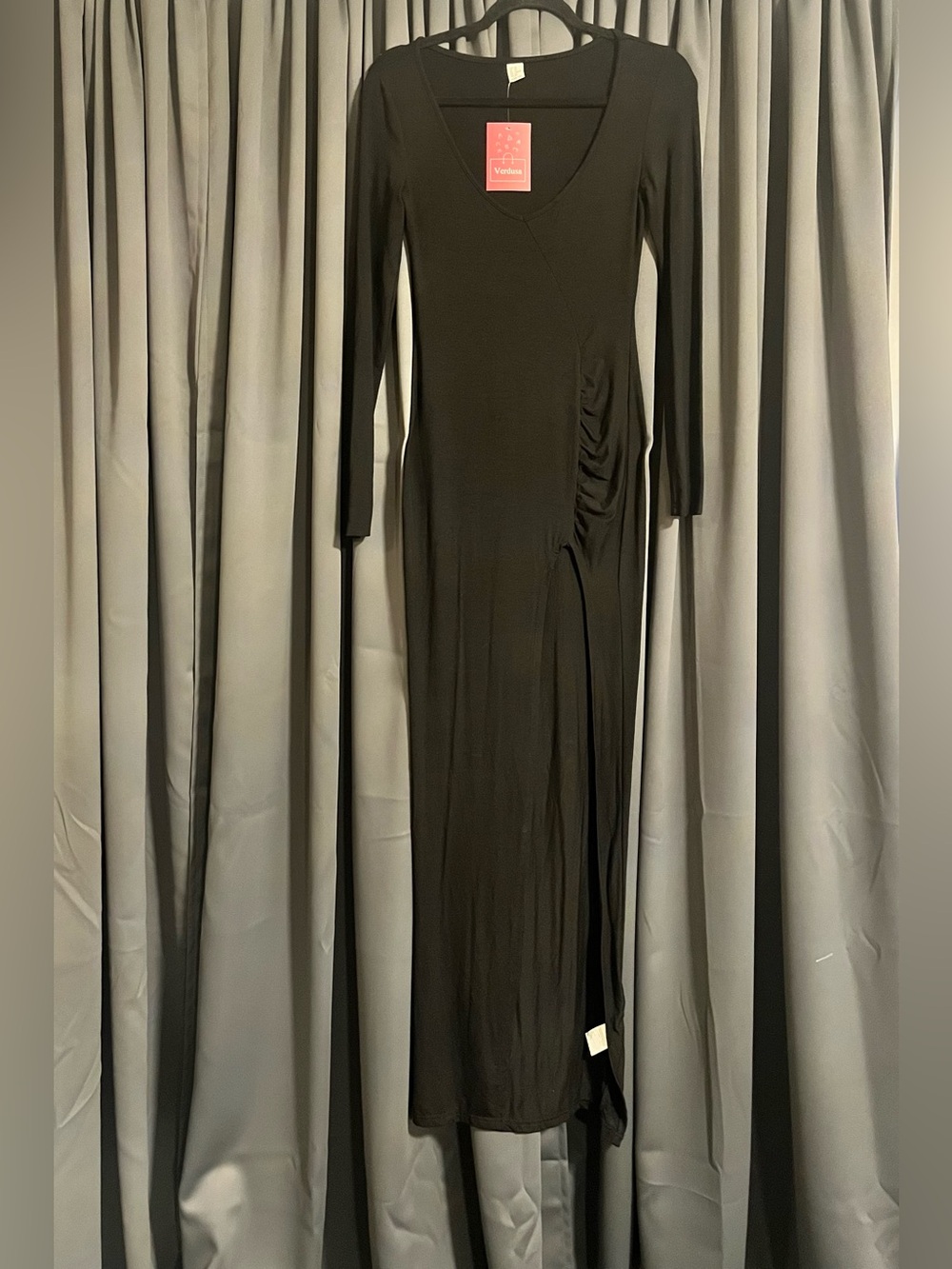 Women's Black Long-Sleeve Ruched Maxi Dress by Unknown Brand